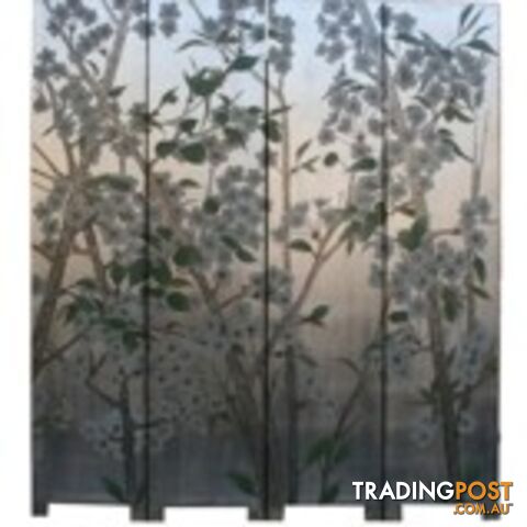 Wild Flower Fold Room Divider Screen -Silver Leaf Background