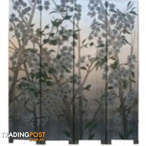 Wild Flower Fold Room Divider Screen -Silver Leaf Background