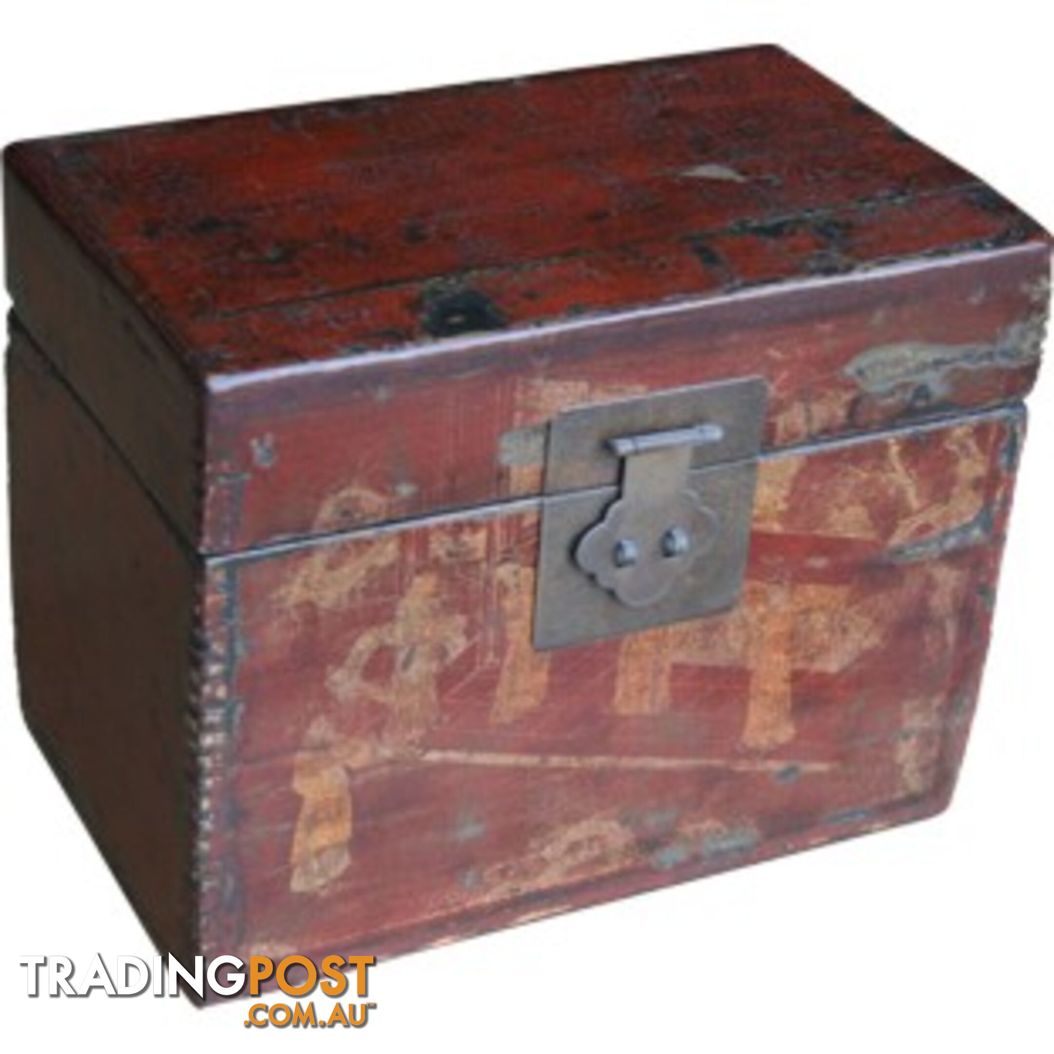 Red Painted Chinese Storage Box with Gold Painting