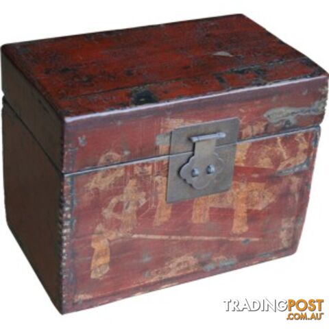 Red Painted Chinese Storage Box with Gold Painting