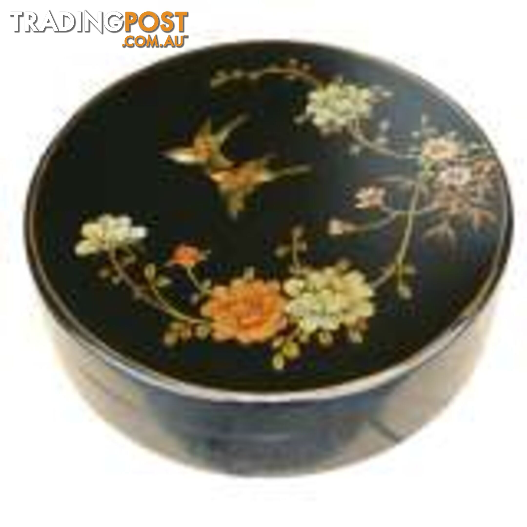 Large Black Round Flower Painted Decoration Box