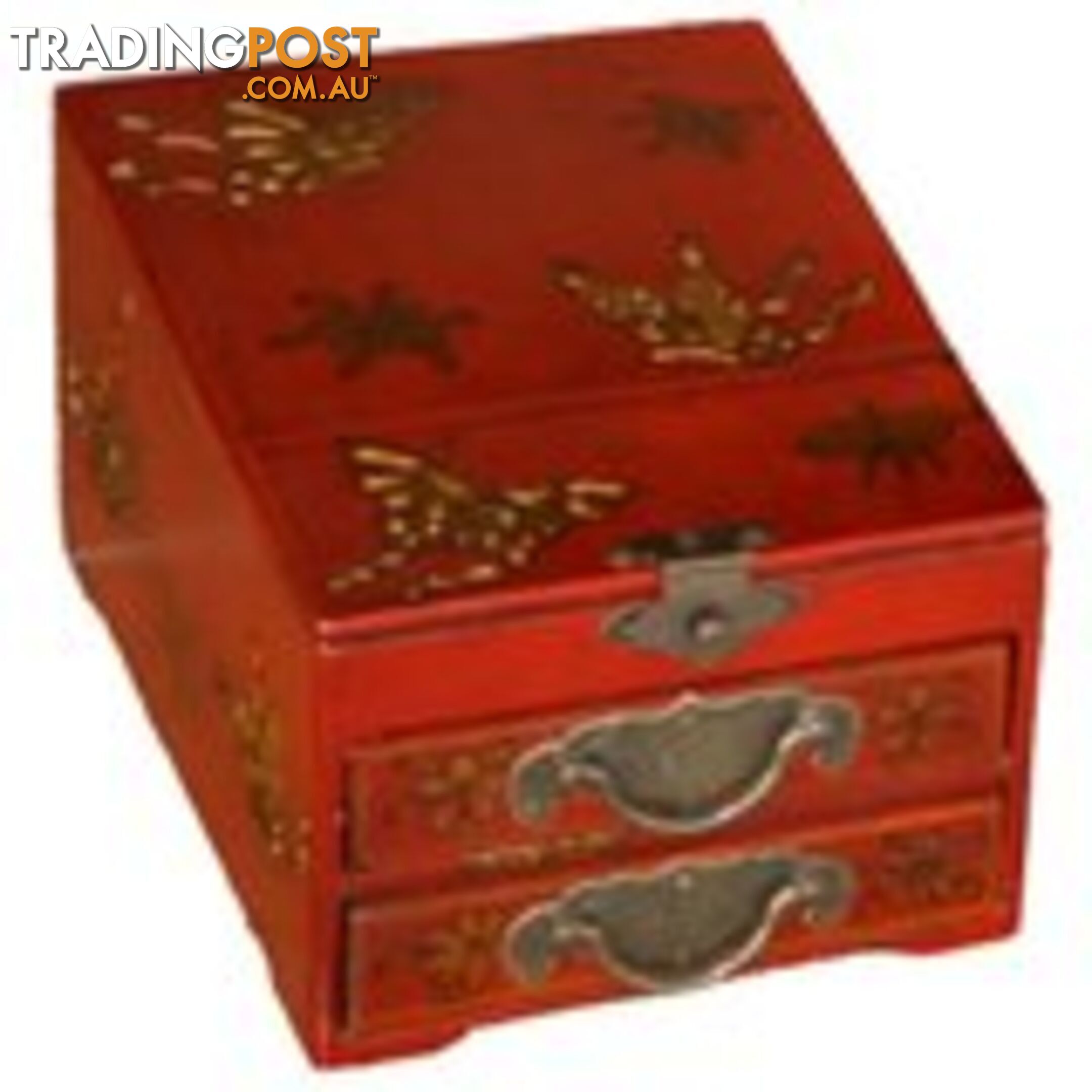 Red Two Drawers Mirror Box - Butterflies