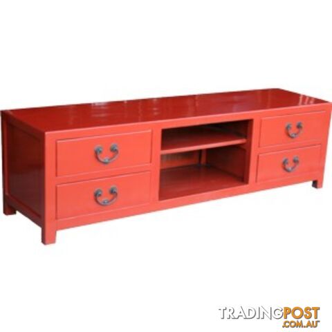 Red Low Chinese Sideboard TV Unit