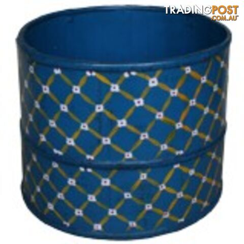 Blue Chinese Wood Bucket with Decoration Painting