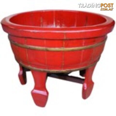 Red Chinese Wood Basin with Stand