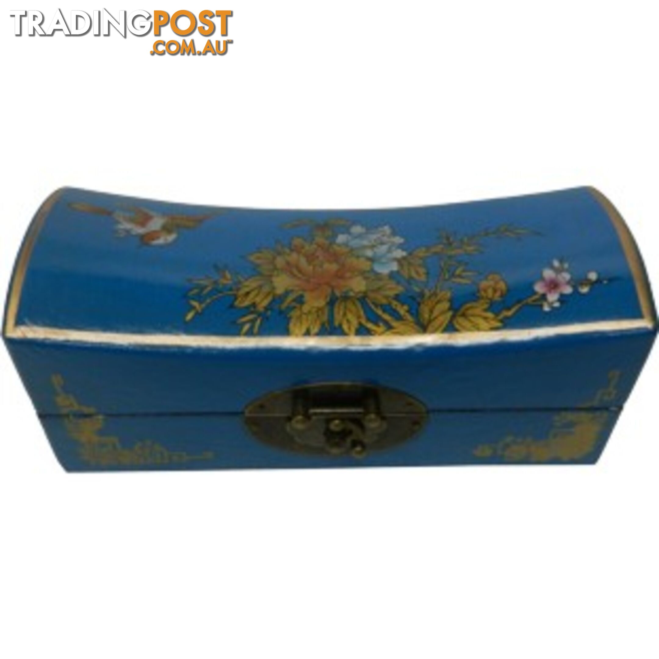 Medium Blue Painted Flora Chinese Jewellery Box