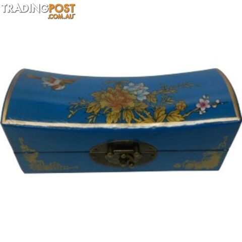 Medium Blue Painted Flora Chinese Jewellery Box