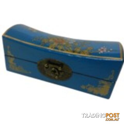 Medium Blue Painted Flora Chinese Jewellery Box