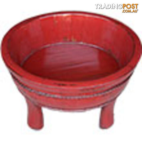 Chinese Red Lacquer Wood Water Basin with Stands