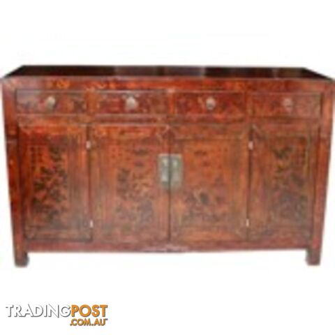Original Red Manchurian Painted Chinese Sideboard