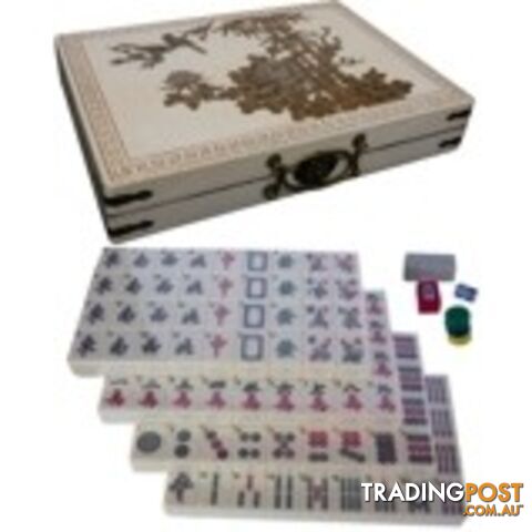 Large Mahjong Set in White Flora Painted Case