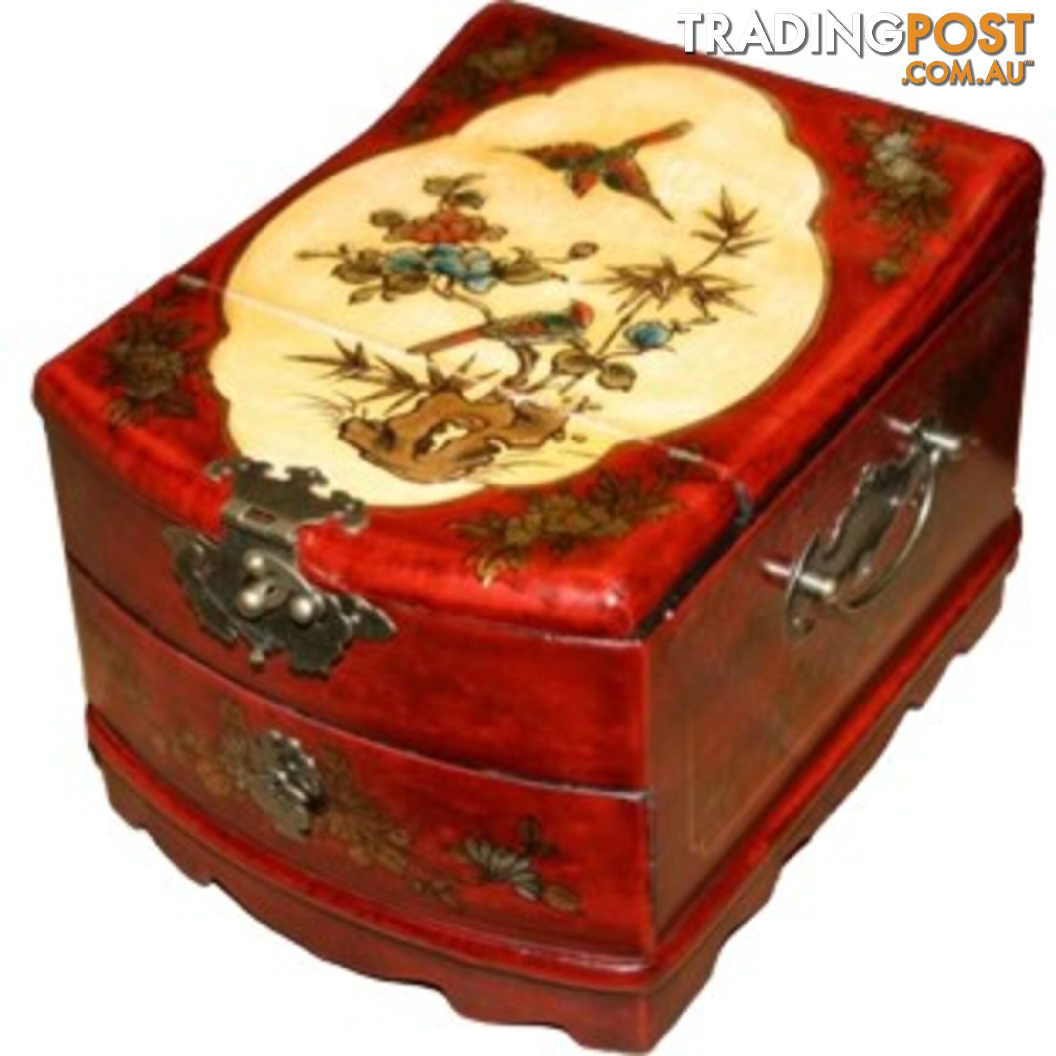 Red Chinese Jewellery Box Stand Up Mirror