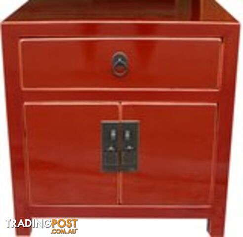 Red Lacquer Oriental Bedside Table