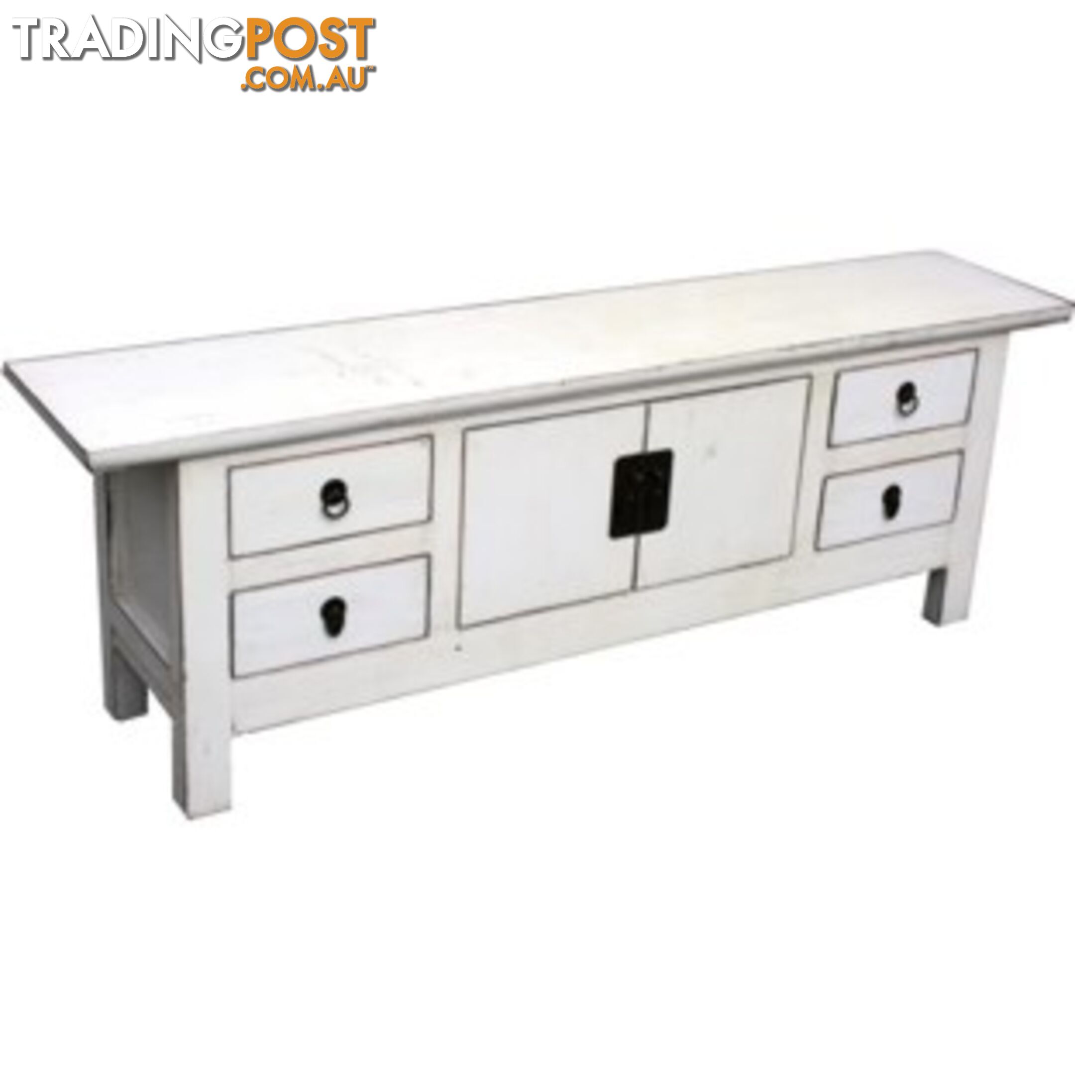 White Lacquer Oriental Low Sideboard TV Unit