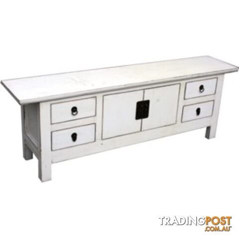 White Lacquer Oriental Low Sideboard TV Unit