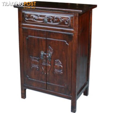 Antique Chinese Dark Brown Cabinet w/Carvings