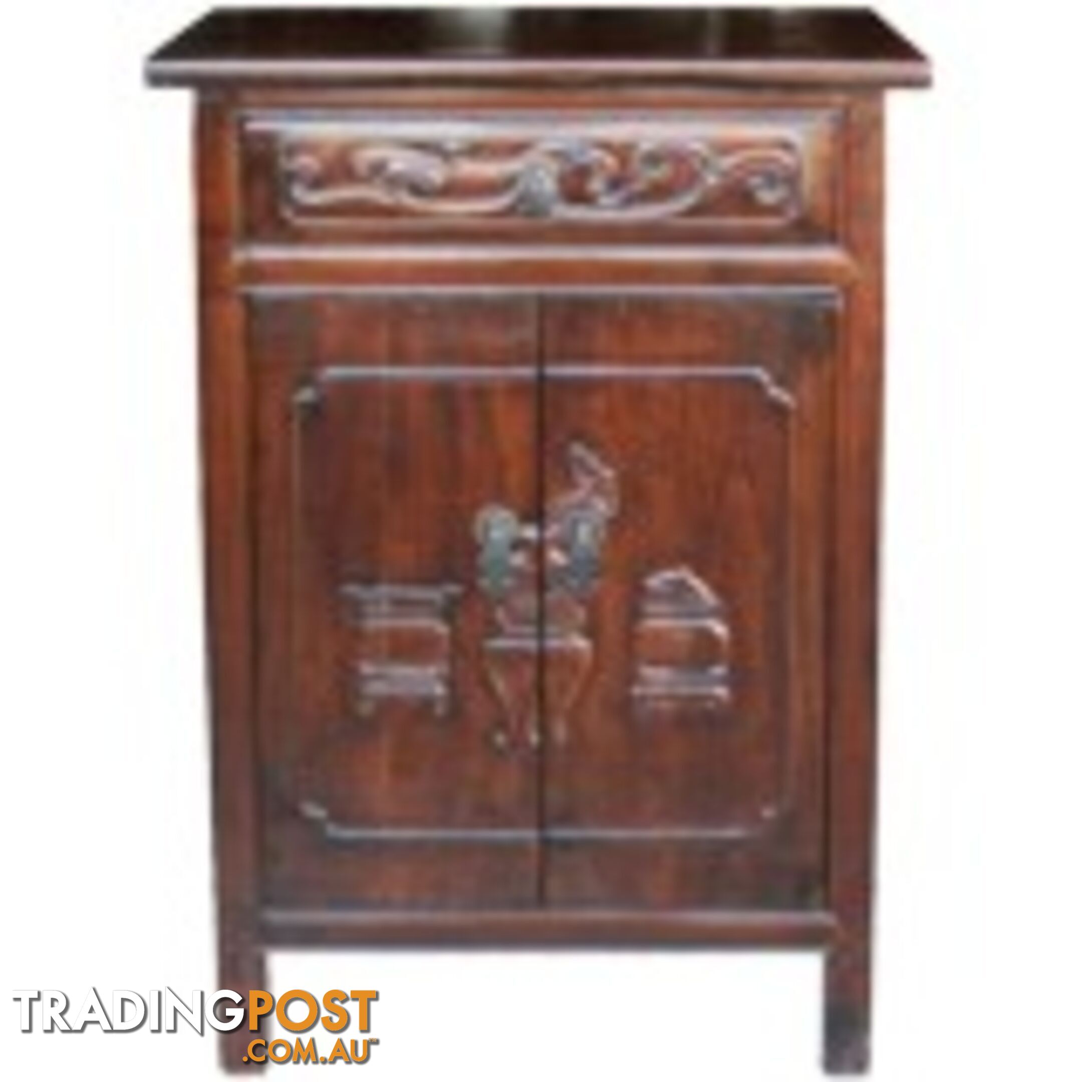 Antique Chinese Dark Brown Cabinet w/Carvings