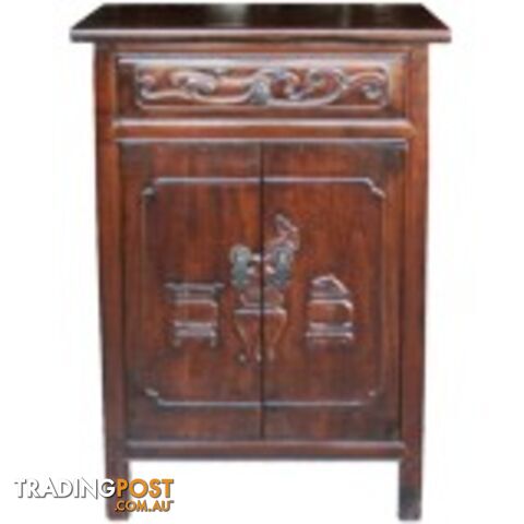 Antique Chinese Dark Brown Cabinet w/Carvings