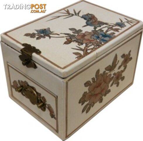 Cream Jewellery Box with Stand-Up Mirror - One Drawer Flower - photo 2 of 2