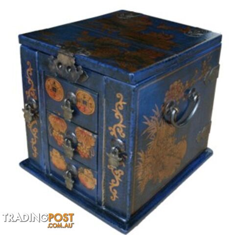 Blue Painted Made Up Jewellery Box with Stand-Up Mirror - photo 2 of 2