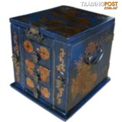 Blue Painted Made Up Jewellery Box with Stand-Up Mirror