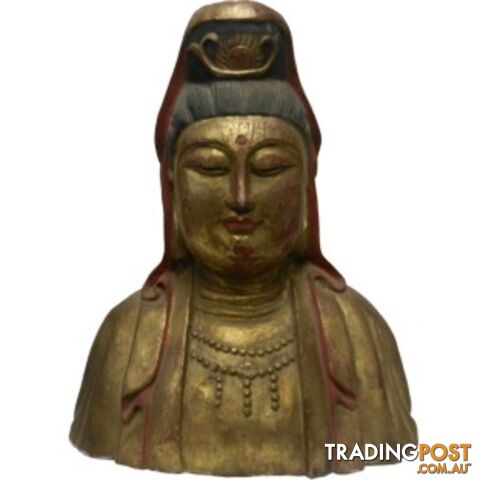 Wooden Gilted Guan Yin Statue - God of Mercy