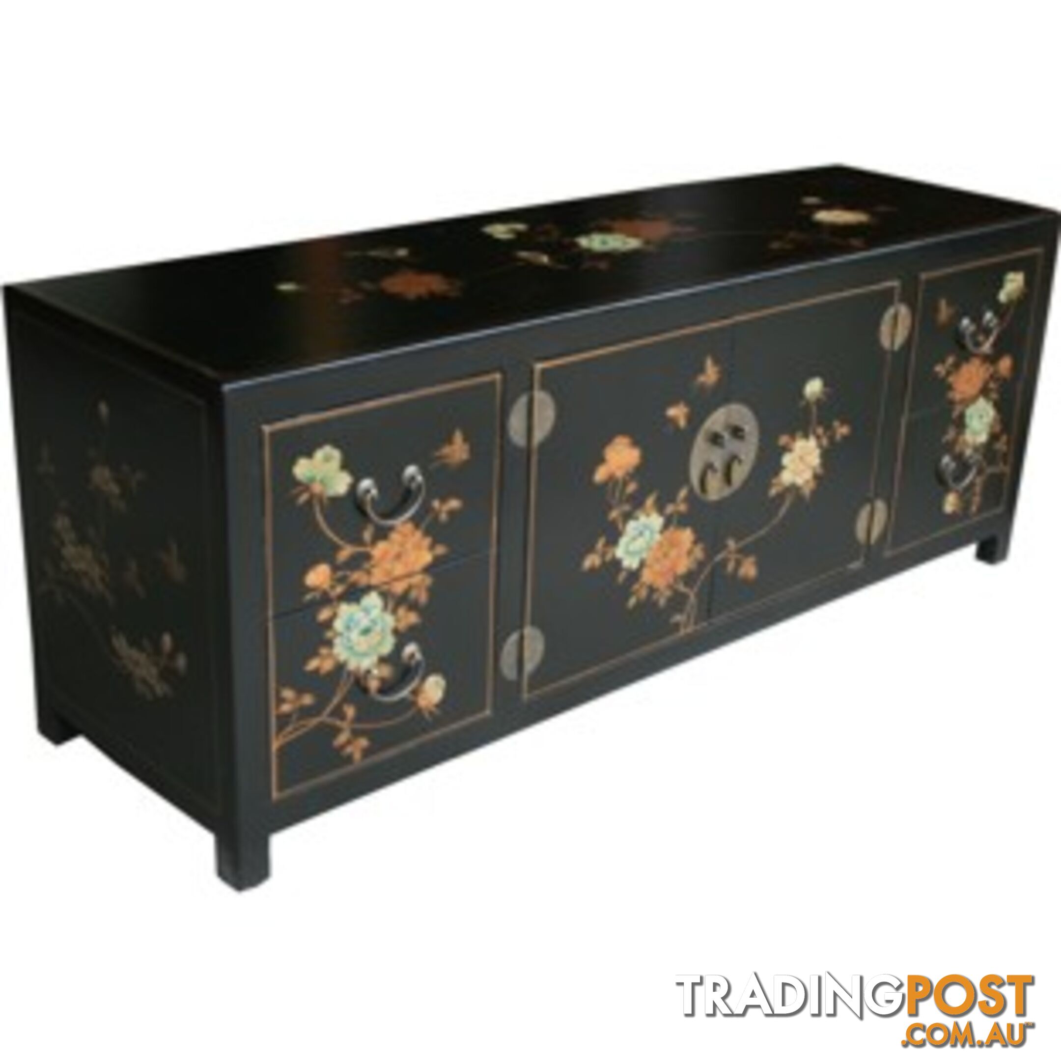 Black Painted Low Oriental TV Buffet