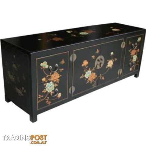 Black Painted Low Oriental TV Buffet