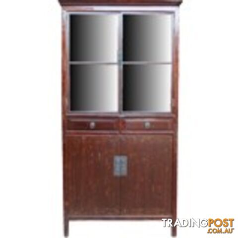 Chinese Red Display Cabinet Glass Door