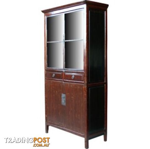 Chinese Red Display Cabinet Glass Door