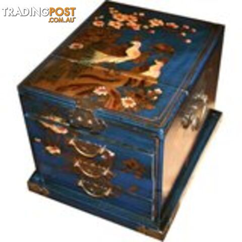 Blue Luxury Jewellery Box with Stand-Up Mirror