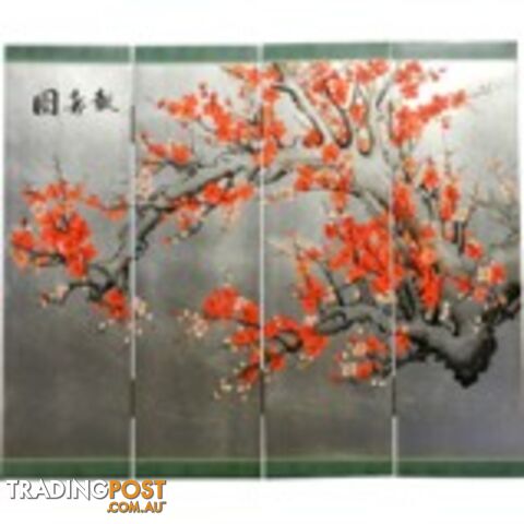 Chinese Cherry Blossom Silver Wall Hanging Screen