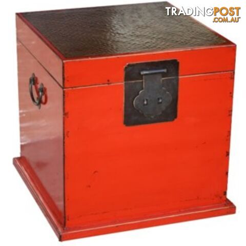 Red Rattan Inlay Top Chinese Cube Chest - photo 2 of 2