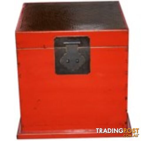 Red Rattan Inlay Top Chinese Cube Chest