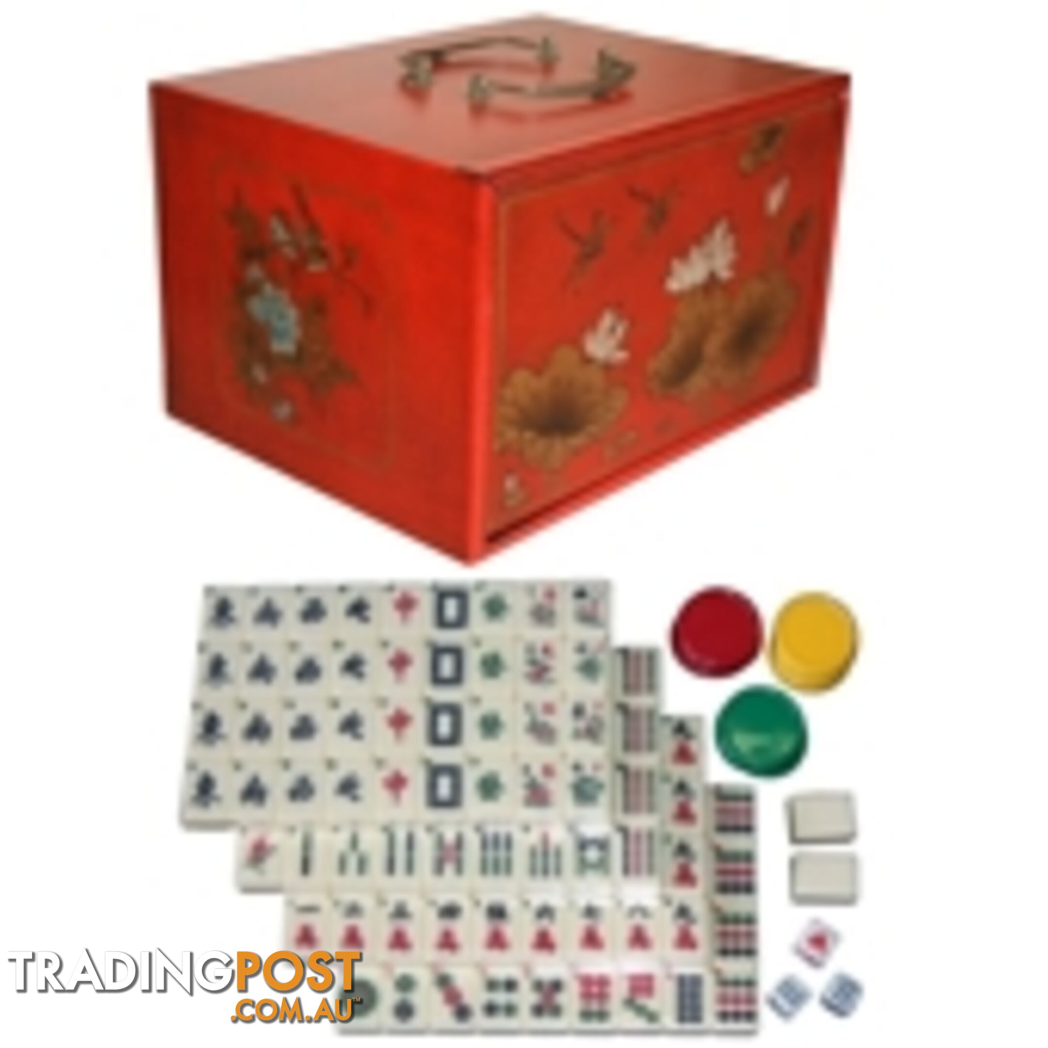 Four-Drawer Mahjong Set in Red Painted Case