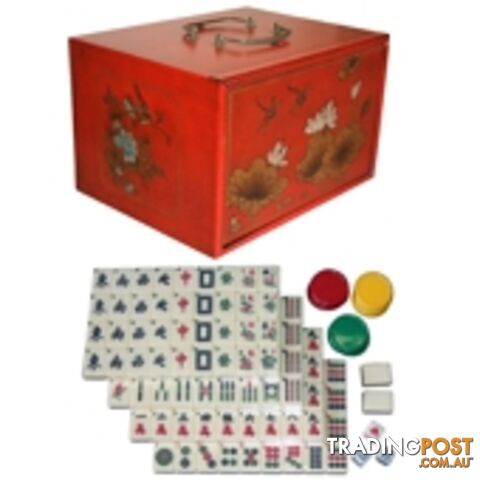 Four-Drawer Mahjong Set in Red Painted Case