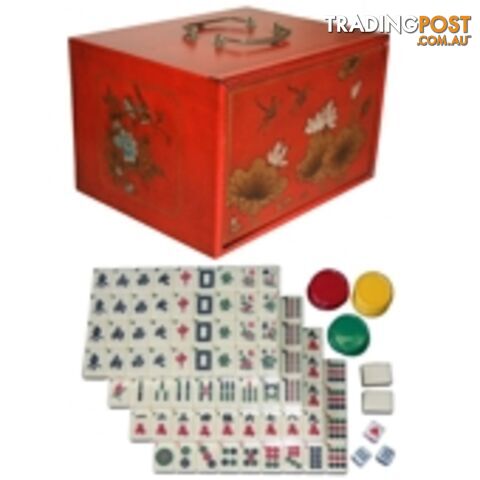 Four-Drawer Mahjong Set in Red Painted Case