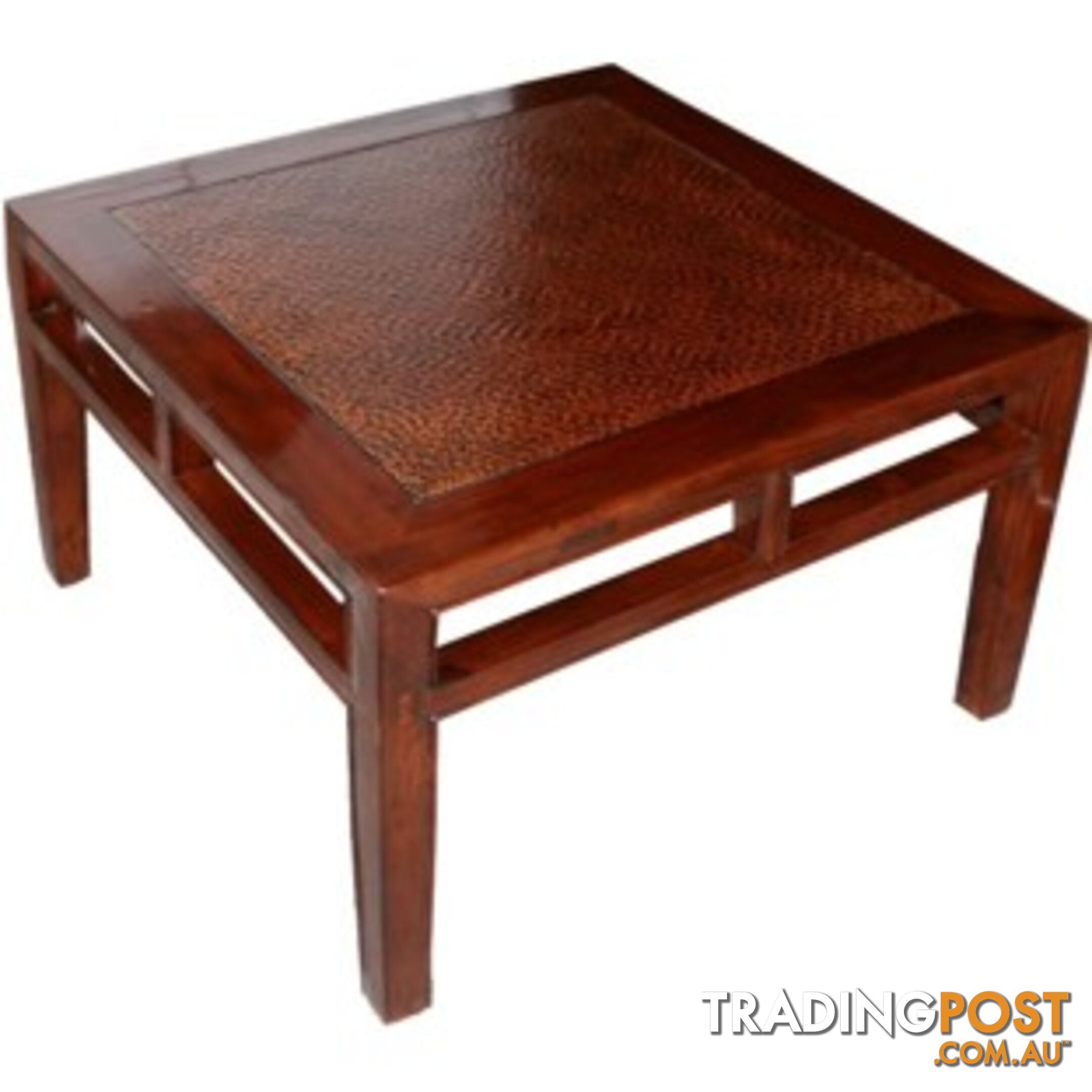 Brown Rattan Inlay Top Chinese Side Table