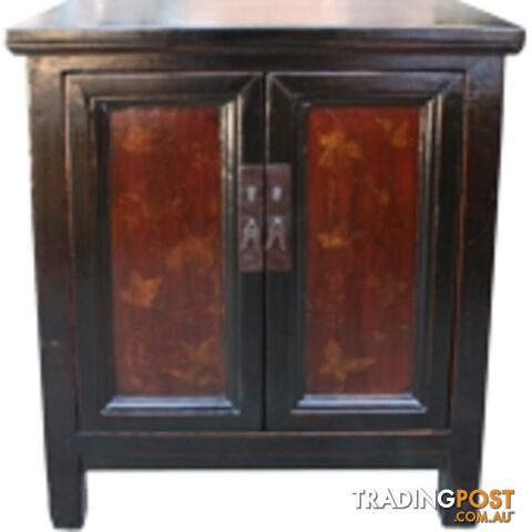 Chinese Red and Black Painted Butterflies Cabinet