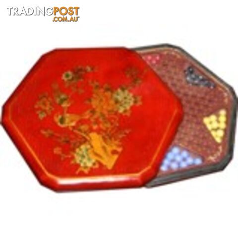 Chinese Checkers Set in Red Painted Flower & Bird Box