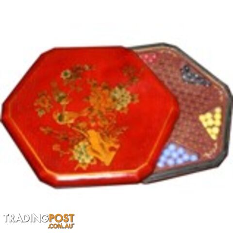 Chinese Checkers Set in Red Painted Flower & Bird Box