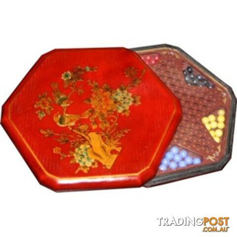 Chinese Checkers Set in Red Painted Flower & Bird Box - photo 2 of 2