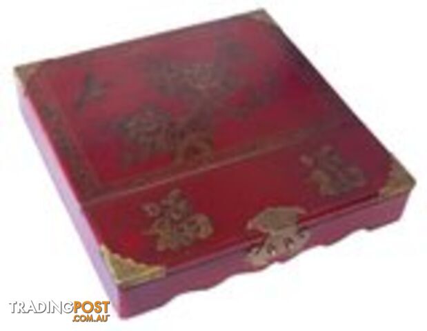 Red Chinese Painted Mirror Box