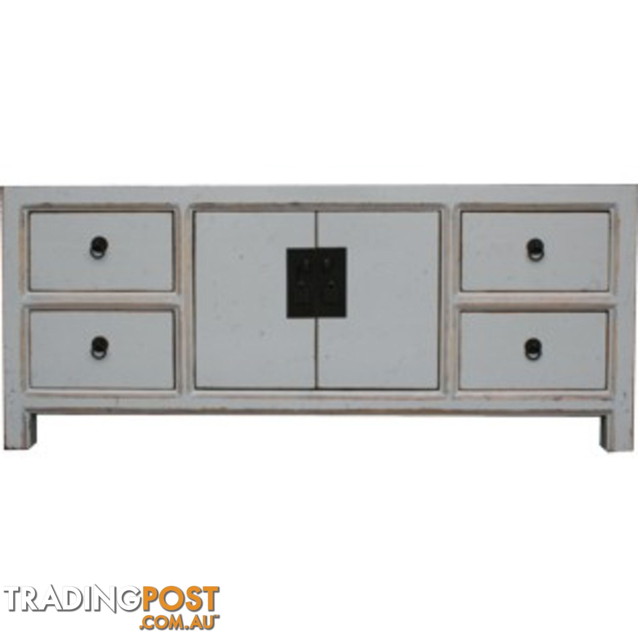 Blue Lacquered Wood Low Sideboard Buffet