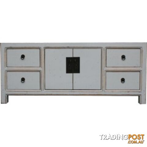 Blue Lacquered Wood Low Sideboard Buffet