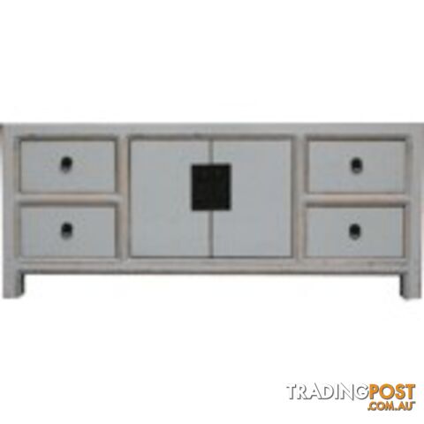 Blue Lacquered Wood Low Sideboard Buffet