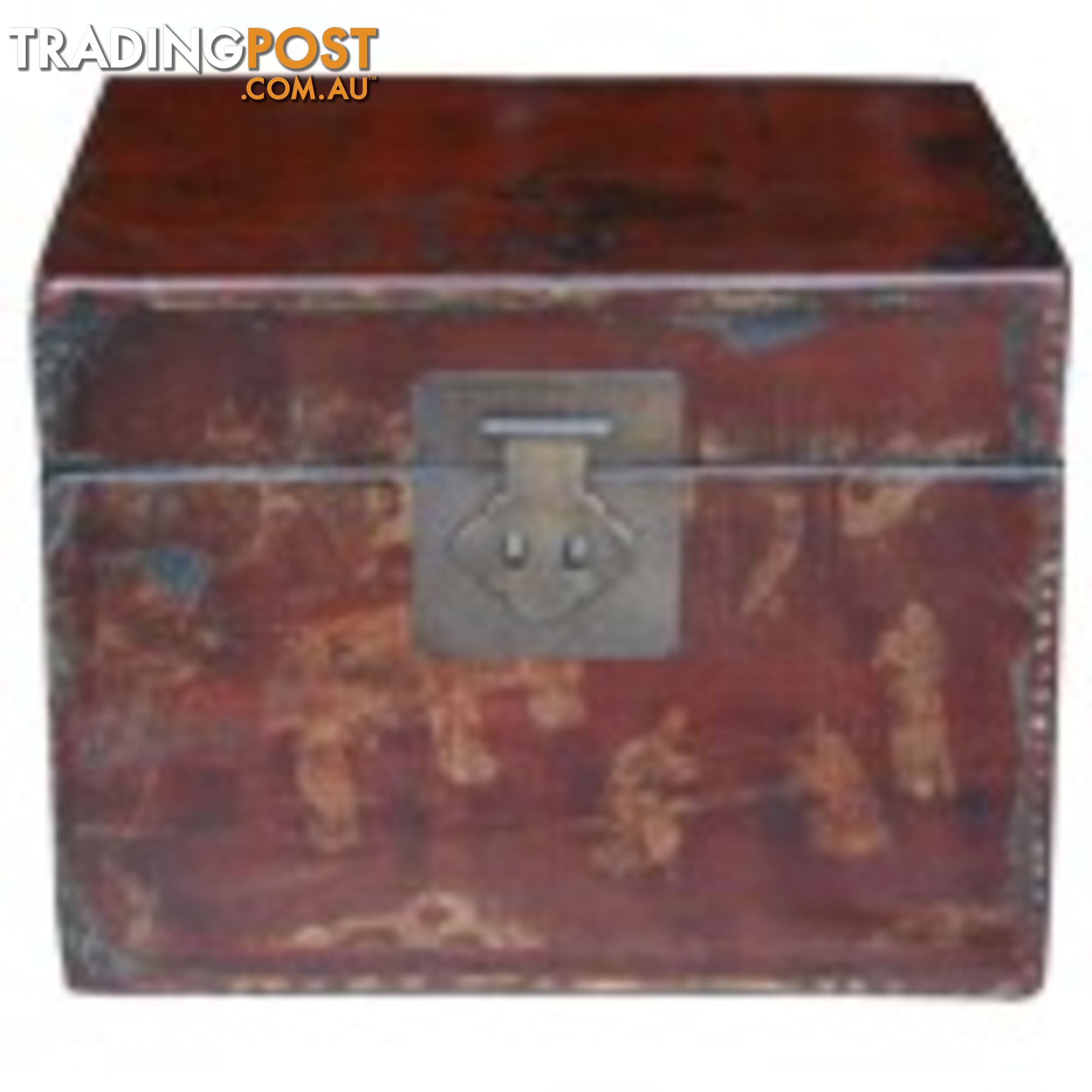 Red Painted Chinese Storage Box with Gold Painting