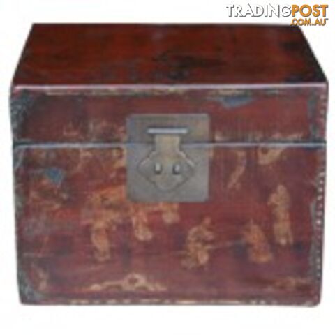 Red Painted Chinese Storage Box with Gold Painting