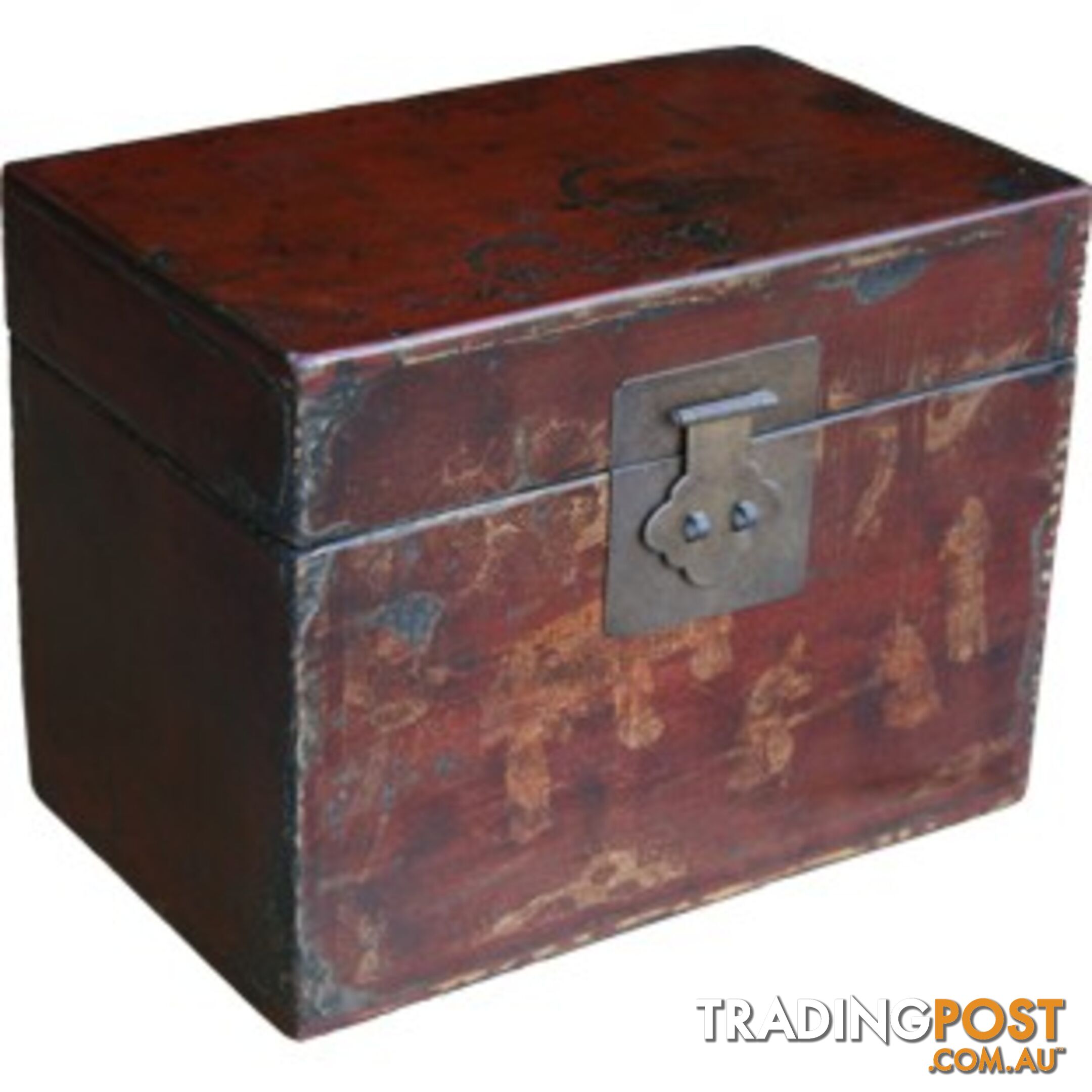 Red Painted Chinese Storage Box with Gold Painting