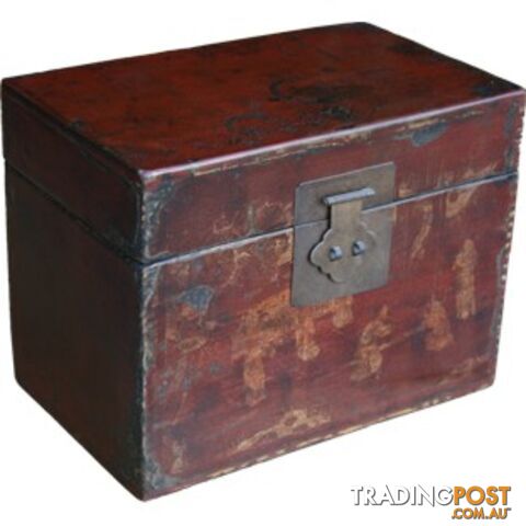 Red Painted Chinese Storage Box with Gold Painting